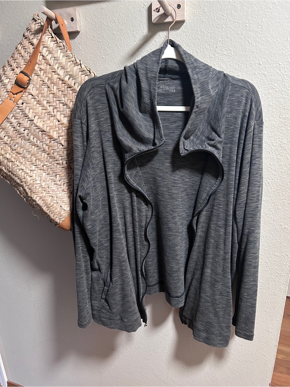 Women's Charcoal Gray Draped Open-Front Hoodie Cardigan